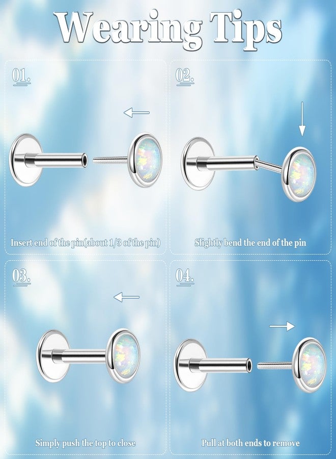 NICEIGHT 5Pcs 18G Surgical Steel Threadless Cartilage Labret Monroe Stud Earrings for Women Push in Flat Back Helix Tragus Lip Stud Earrings Conch Nose Stud Piercing Jewelry 6MM Silver - Image 4